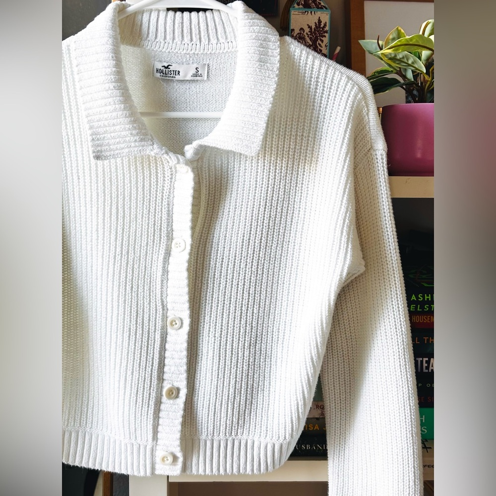 Hollister cotton cream collared button down knit cardigan - Picture 1 of 6